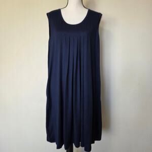NWT Ekouaer XXXL Pullover Sleeveless Lounge Dress Coverup Pleated Navy Pockets